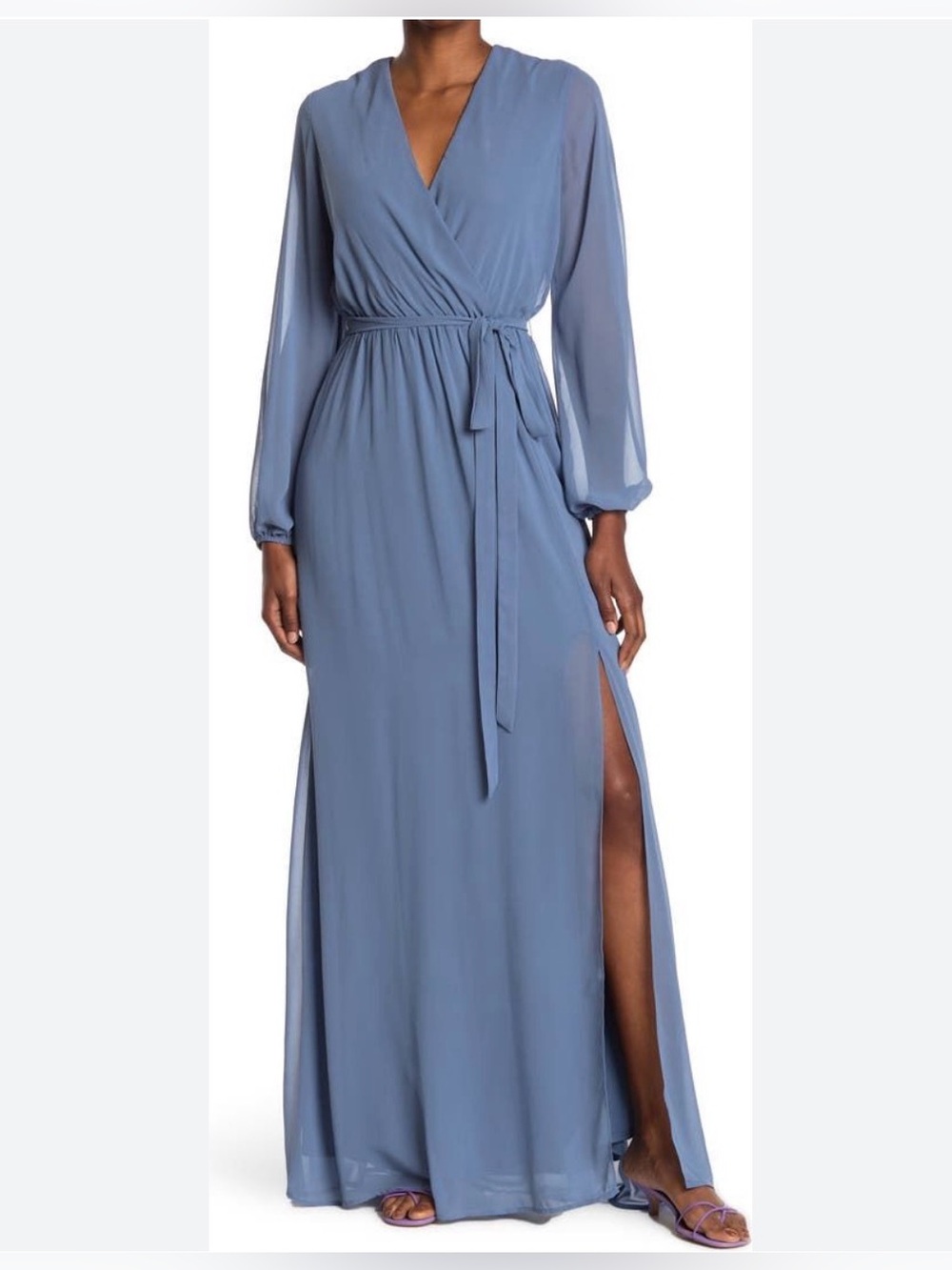 Marina Blue Holiday Special Occasion Long Sleeve Chiffon Faux-Wrap Dress Size 16
